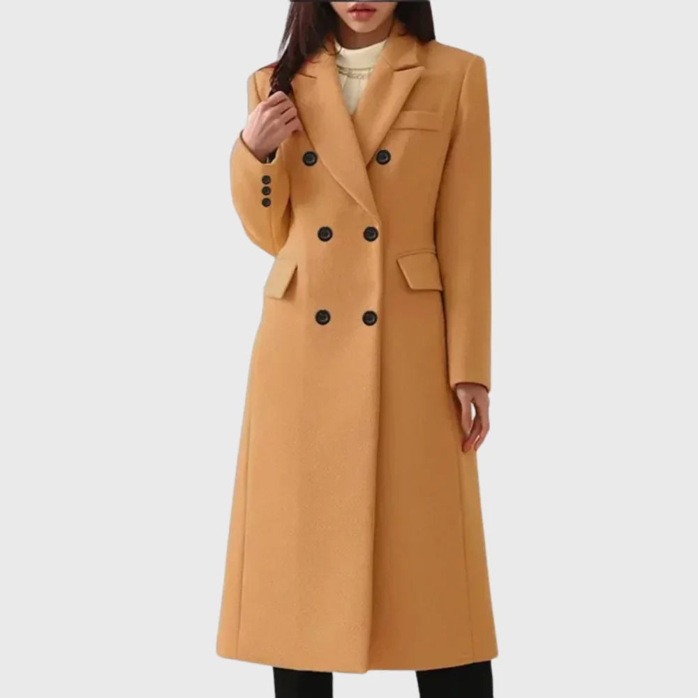 Wool Coat – Gray Wool-Blend Tailored Double-Breasted Long
