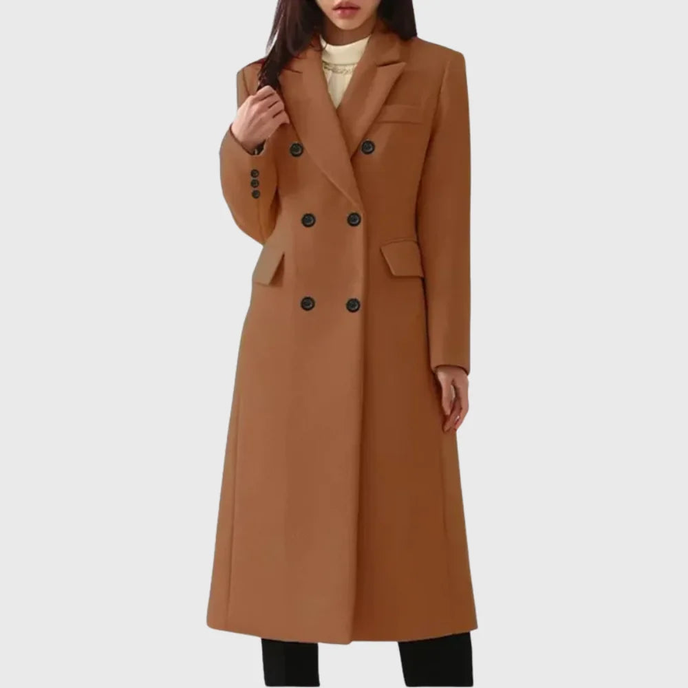 Wool Coat – Gray Wool-Blend Tailored Double-Breasted Long