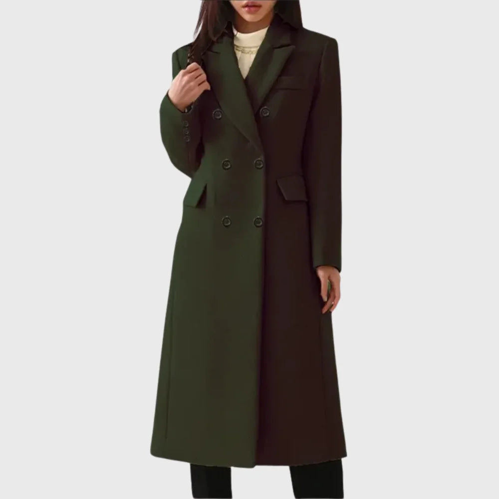 Wool Coat – Gray Wool-Blend Tailored Double-Breasted Long