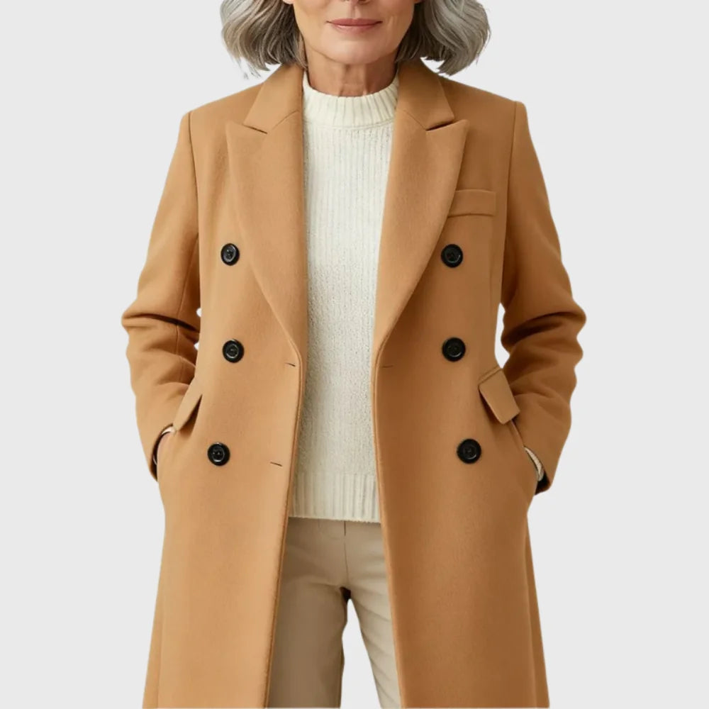 Wool Coat – Gray Wool-Blend Tailored Double-Breasted Long