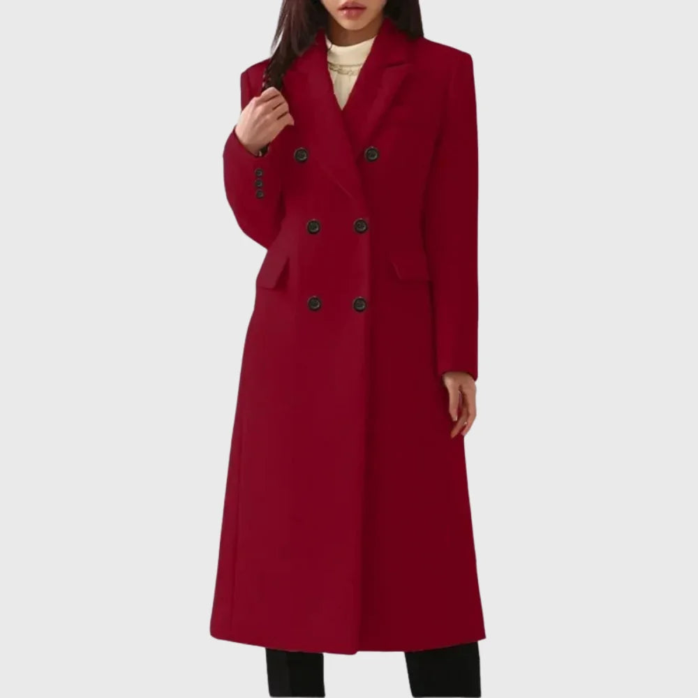 Wool Coat – Gray Wool-Blend Tailored Double-Breasted Long