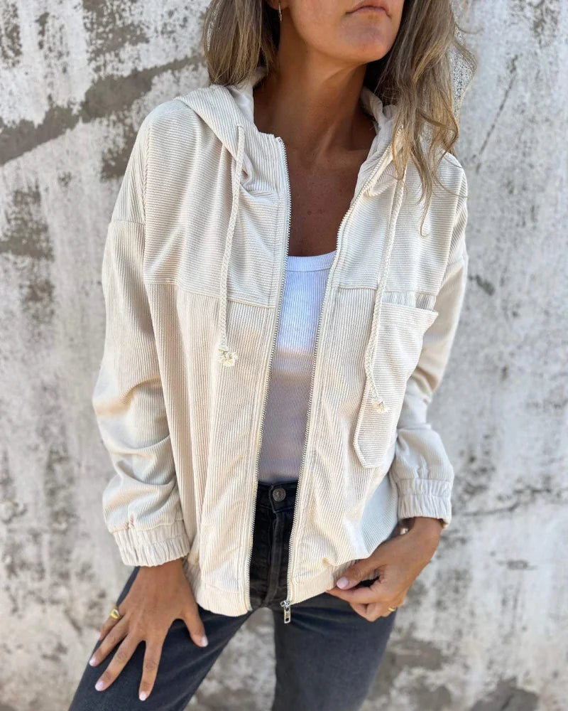 zip up jacket women hooded – White