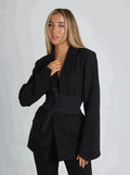 Blazer – Black Belted Tailored Wide-Sleeve