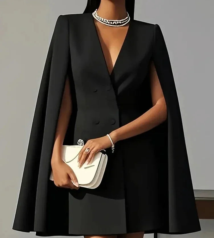 Blazer Dress V Neck Cape Sleeve