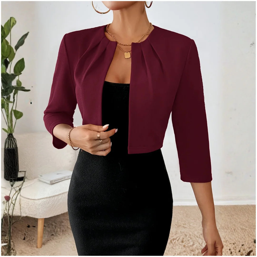 Blazer – White Collarless Cropped Open-Front