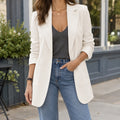 Blazer – White Longline Open-Front Notched Lapel
