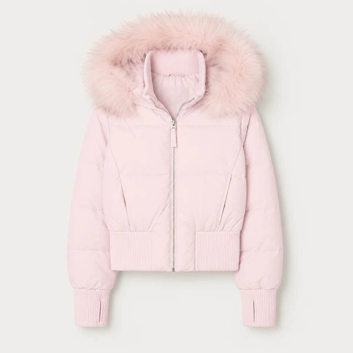 Brown Puffer Jacket – Faux Fur Collar Fitted Padded