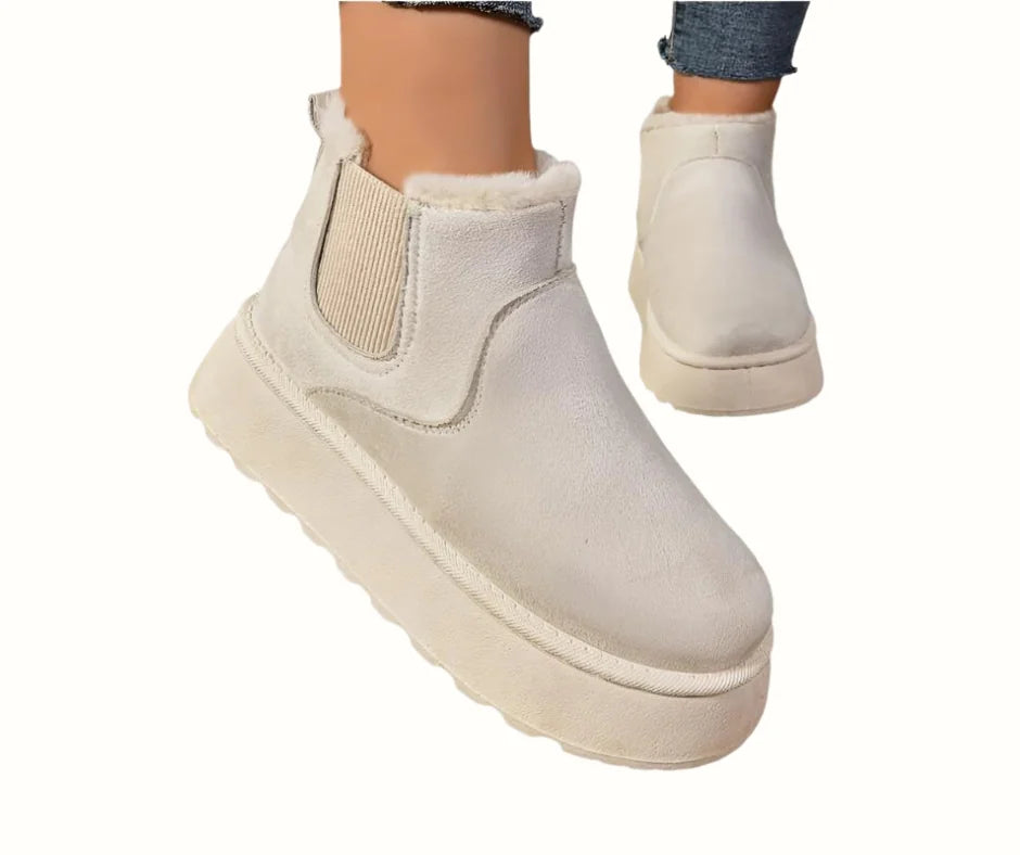 Chelsea Boots Women – Cream Lined Platform Ankle Boots