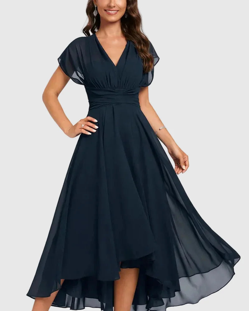 Cocktail Maxi Dress with V Neck and Short Sleeves