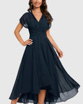 Cocktail Maxi Dress with V Neck and Short Sleeves