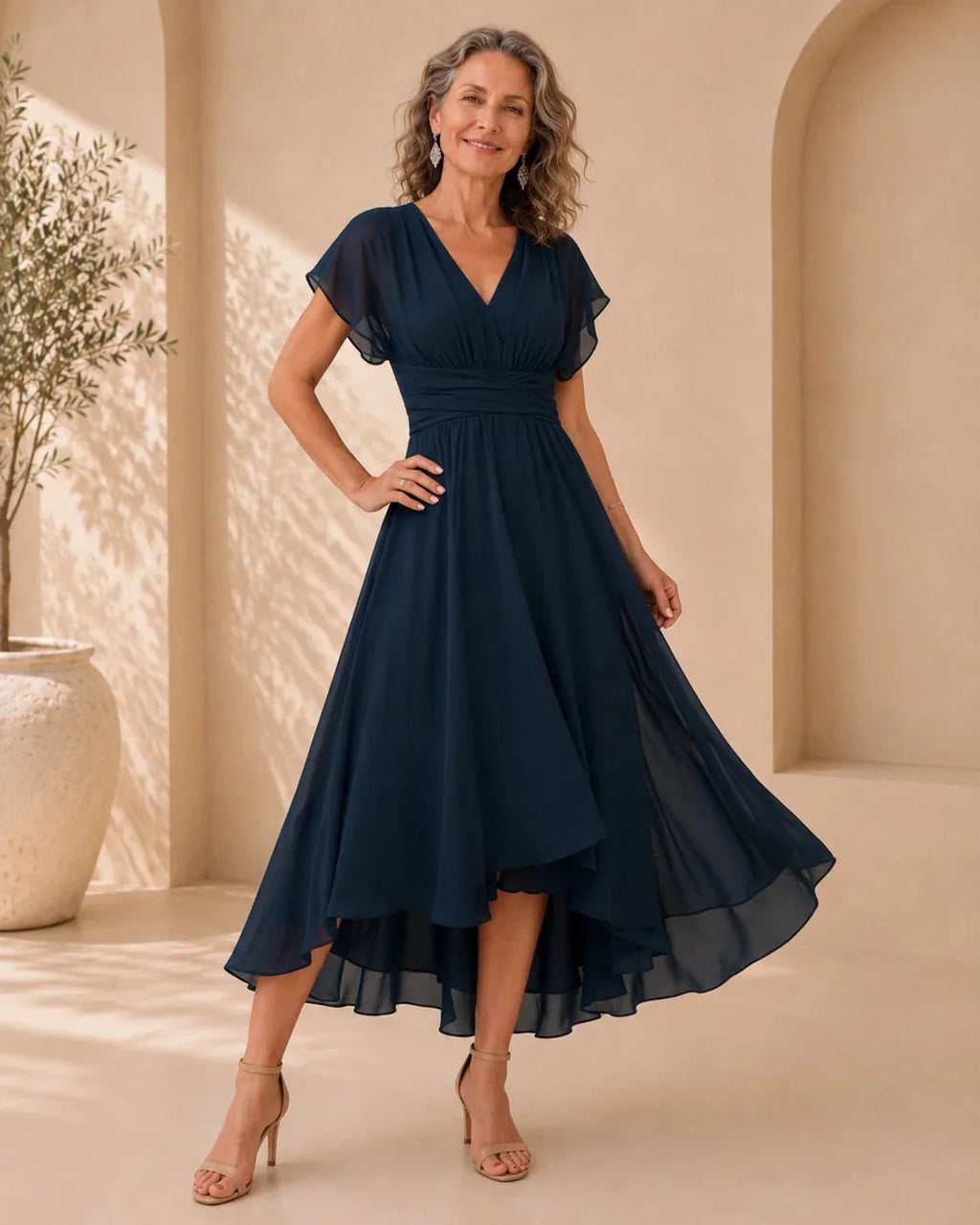 Cocktail Maxi Dress with V Neck and Short Sleeves