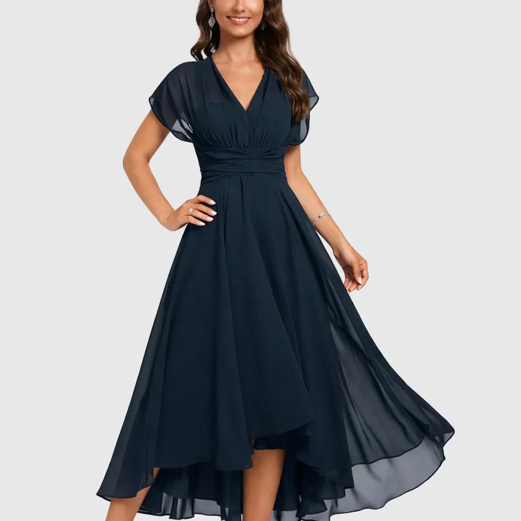 Cocktail Maxi Dress with V Neck and Short Sleeves