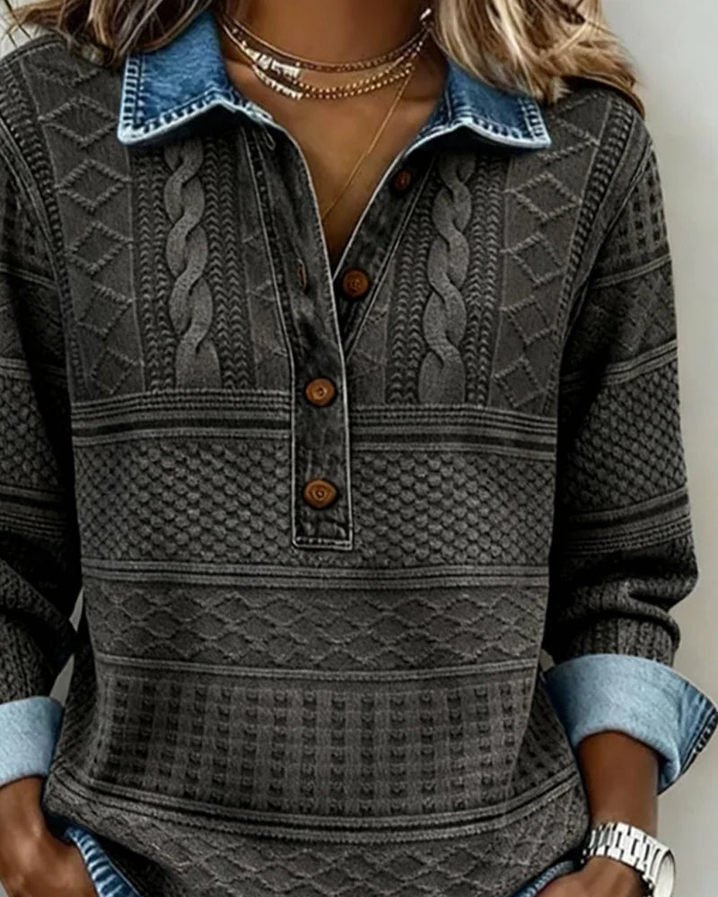 Collared Button Up Cable Knit Sweater