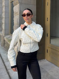 Cream Polka Dot Jacket – Fitted Long Sleeve with Hidden Zip