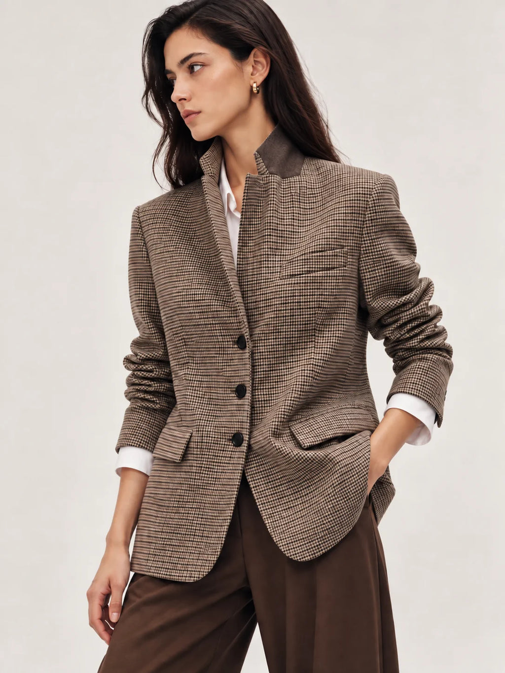 Eleanor Houndstooth Blazer Wool Blend Single Breasted