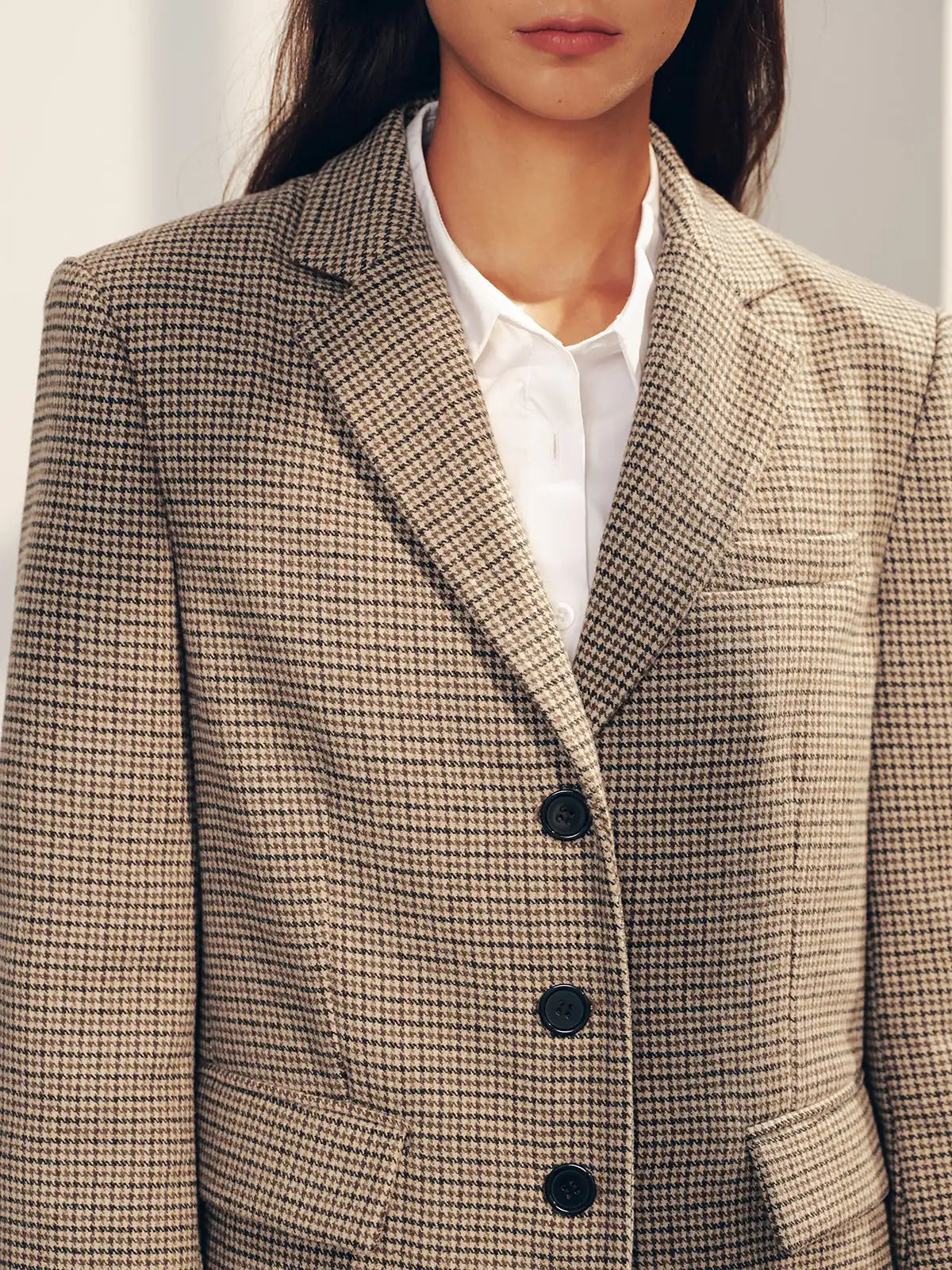Eleanor Houndstooth Blazer Wool Blend Single Breasted