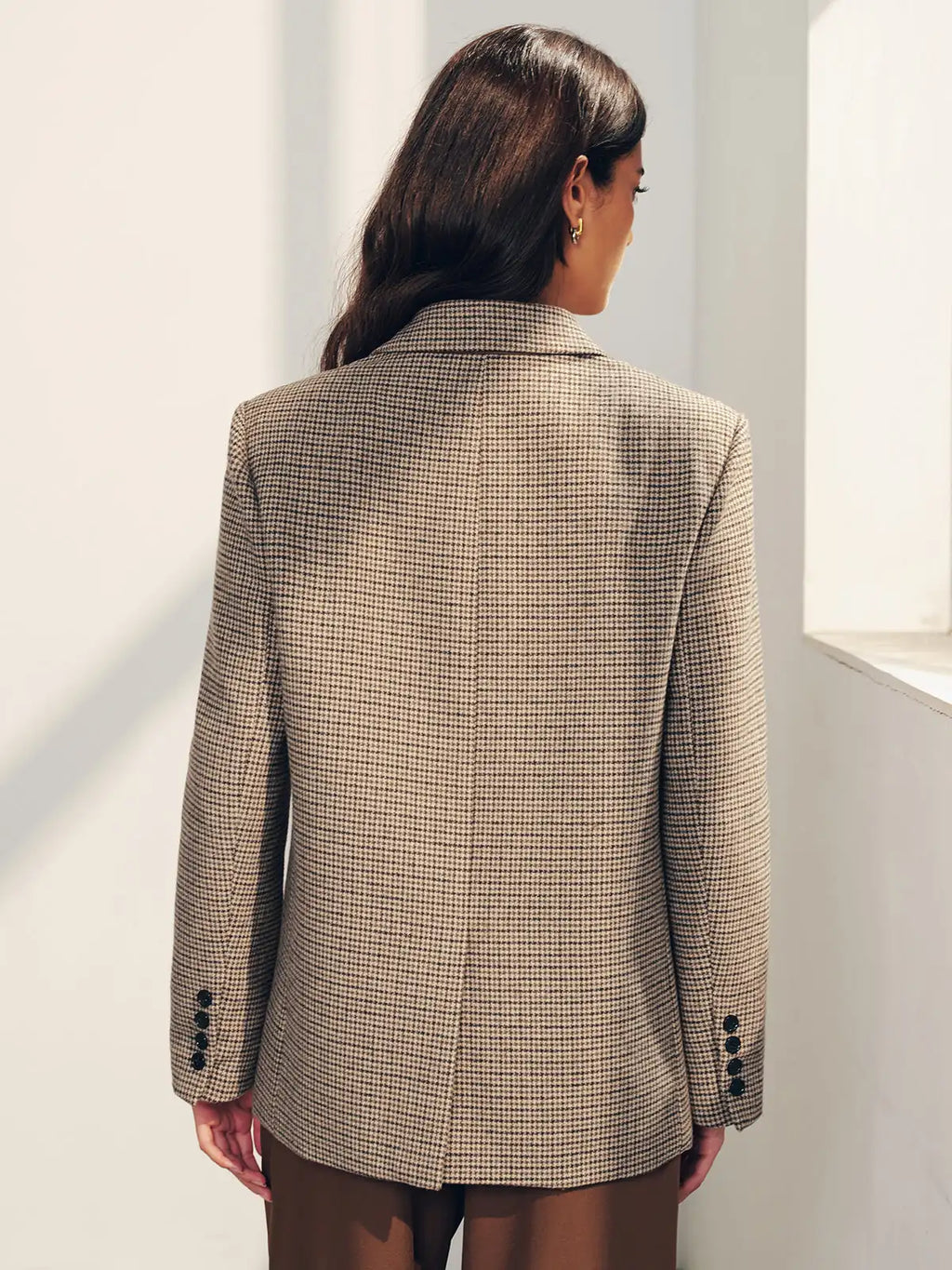 Eleanor Houndstooth Blazer Wool Blend Single Breasted