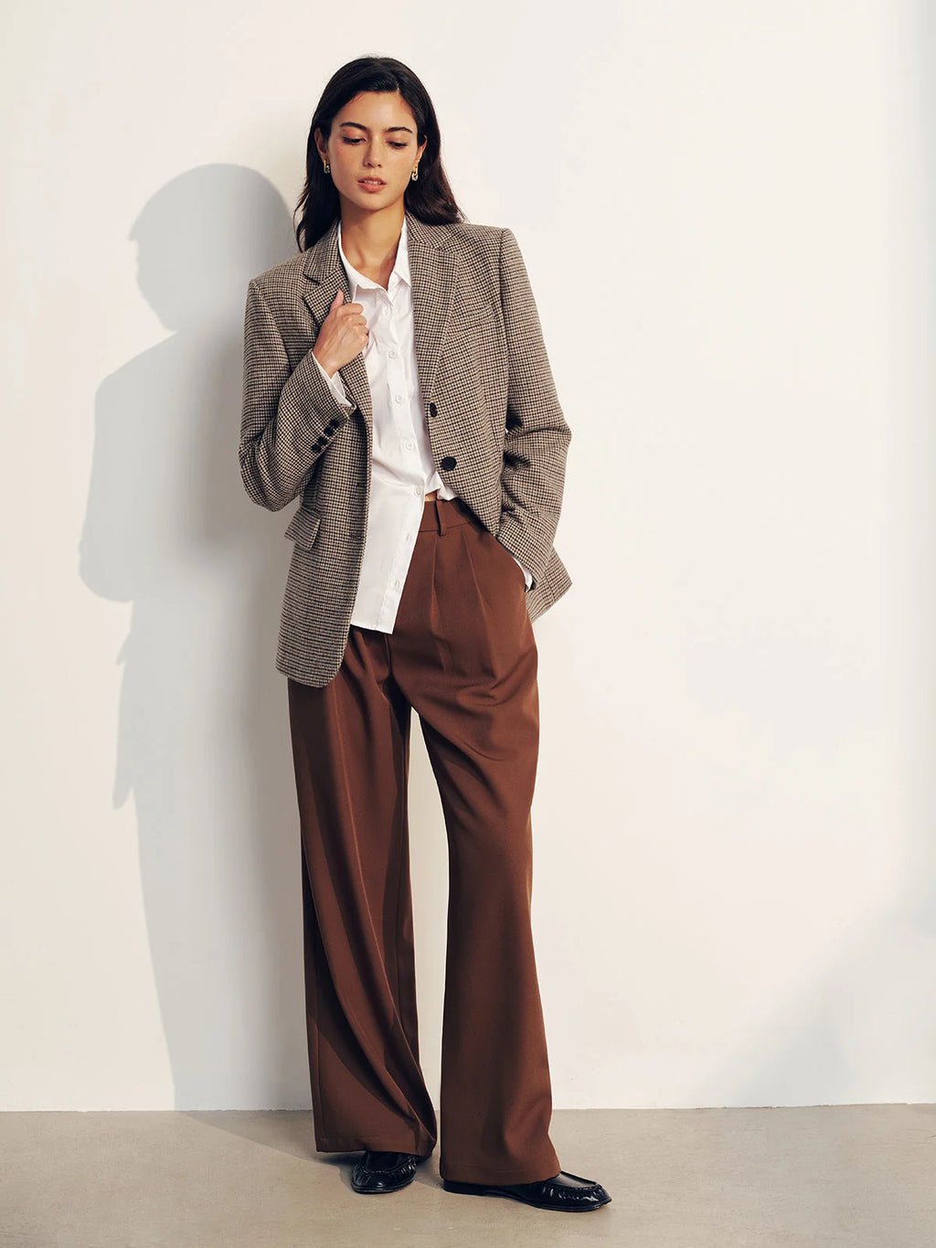 Eleanor Houndstooth Blazer Wool Blend Single Breasted