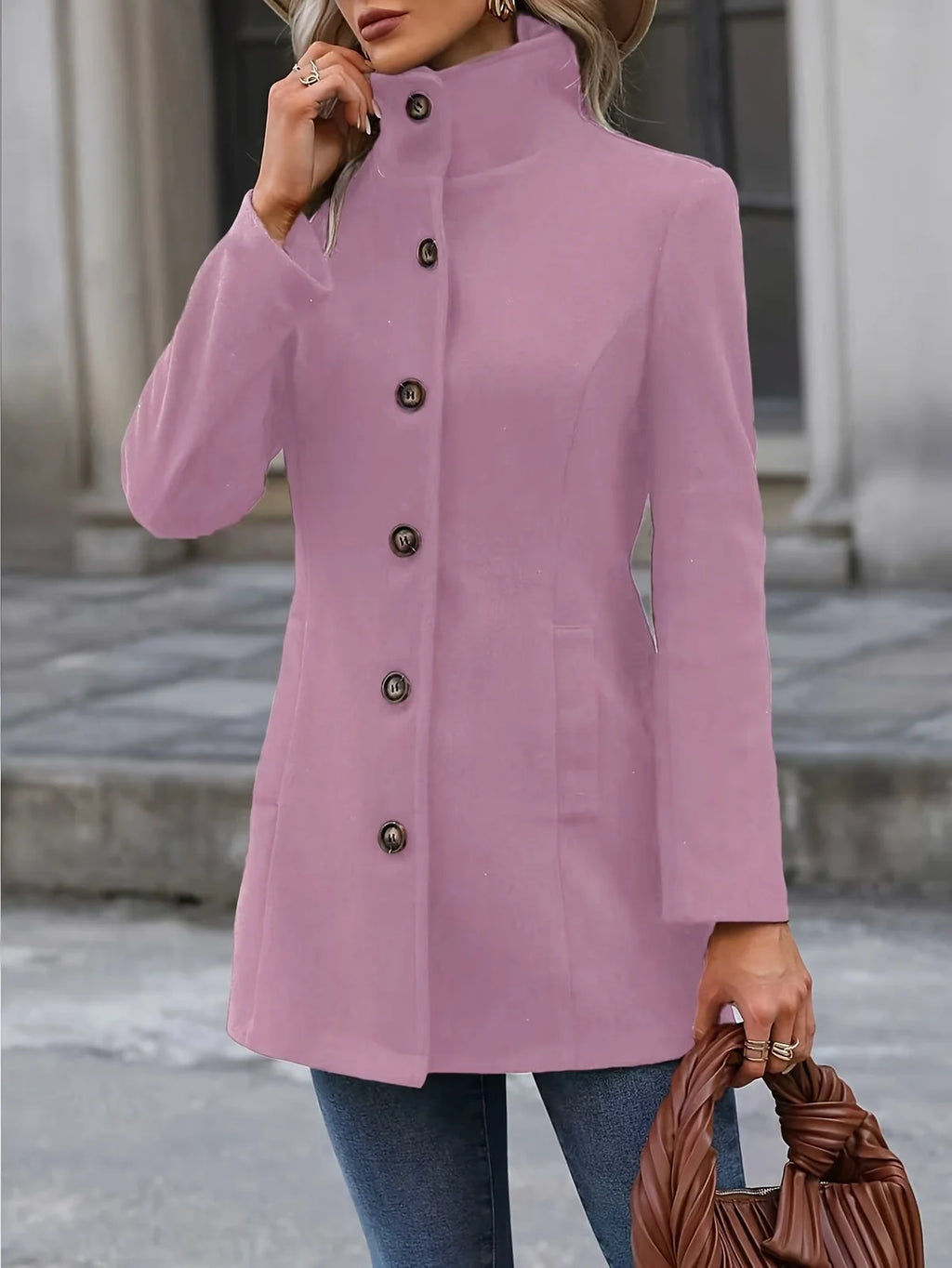 Eleanor Mid Length Trench Coat for Women - Waist Defining Stand Collar Coat