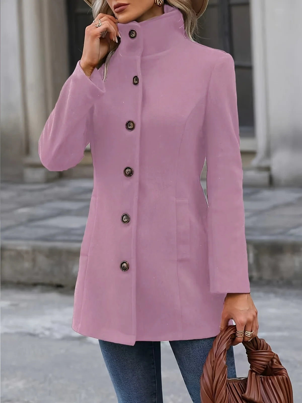 Eleanor Mid Length Trench Coat for Women - Waist Defining Stand Collar Coat