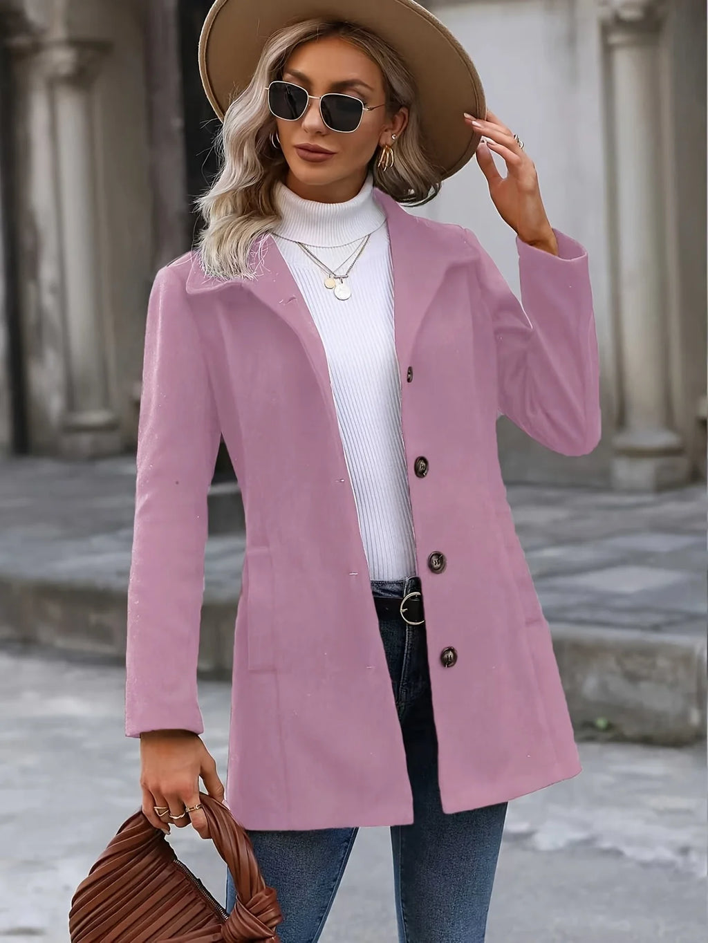 Eleanor Mid Length Trench Coat for Women - Waist Defining Stand Collar Coat