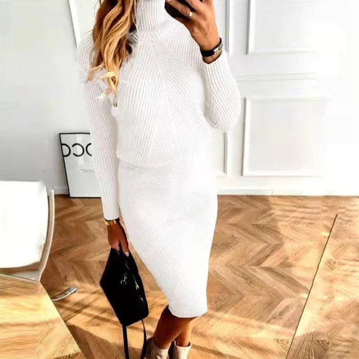 Juliette Ribbed Sweater Dress for Women - Fitted Turtleneck Midi Knit