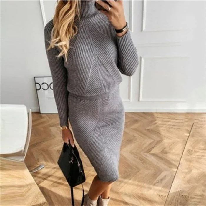 Juliette Ribbed Sweater Dress for Women - Fitted Turtleneck Midi Knit
