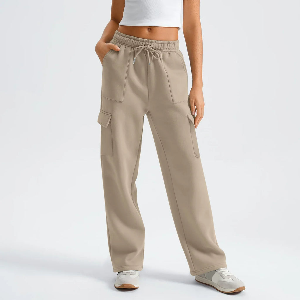 Khaki Cargo Pants – Drawstring Waist Wide Leg