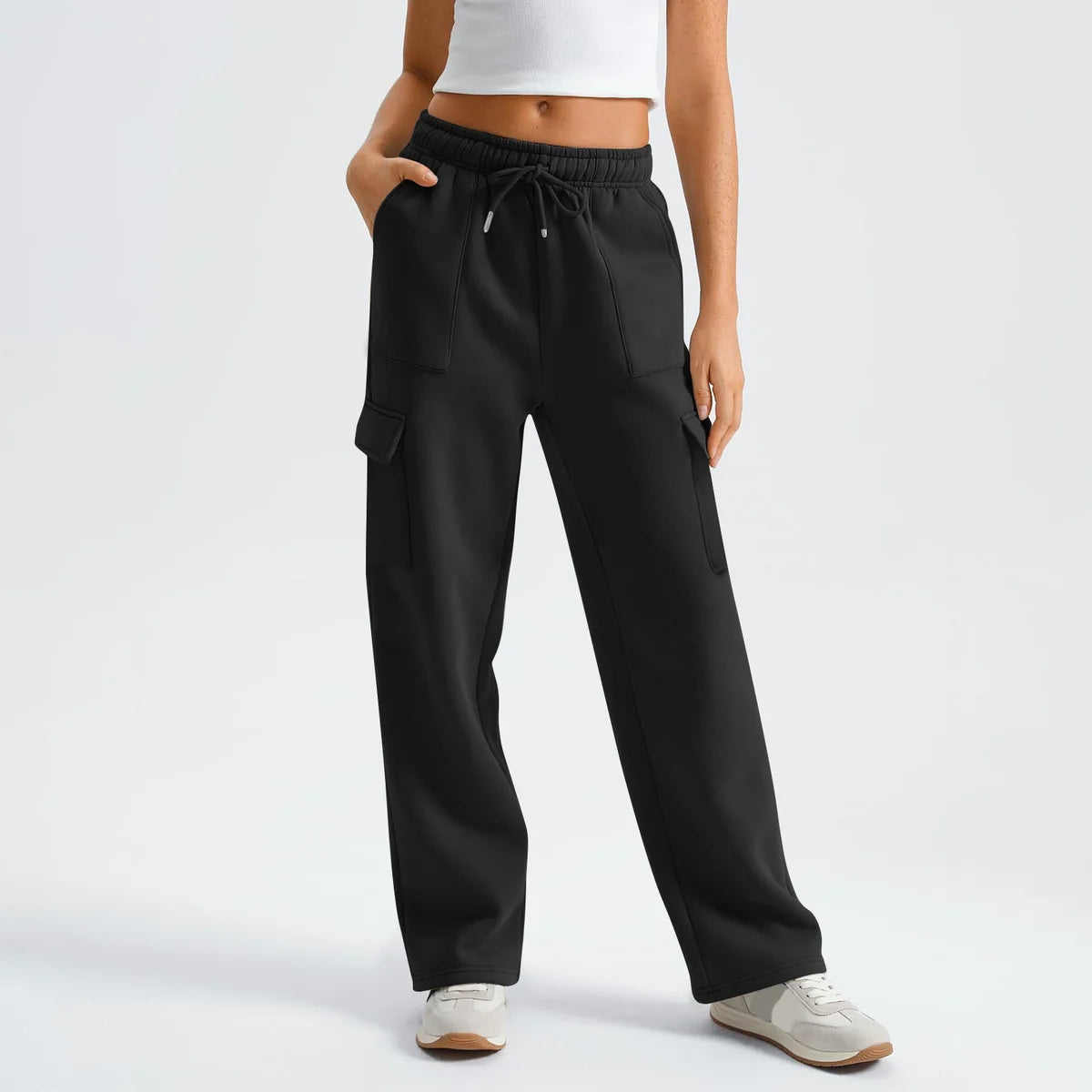 Khaki Cargo Pants – Drawstring Waist Wide Leg