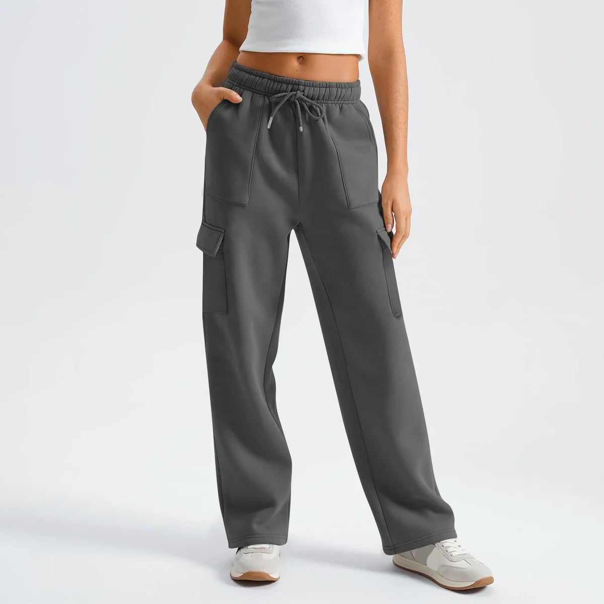 Khaki Cargo Pants – Drawstring Waist Wide Leg