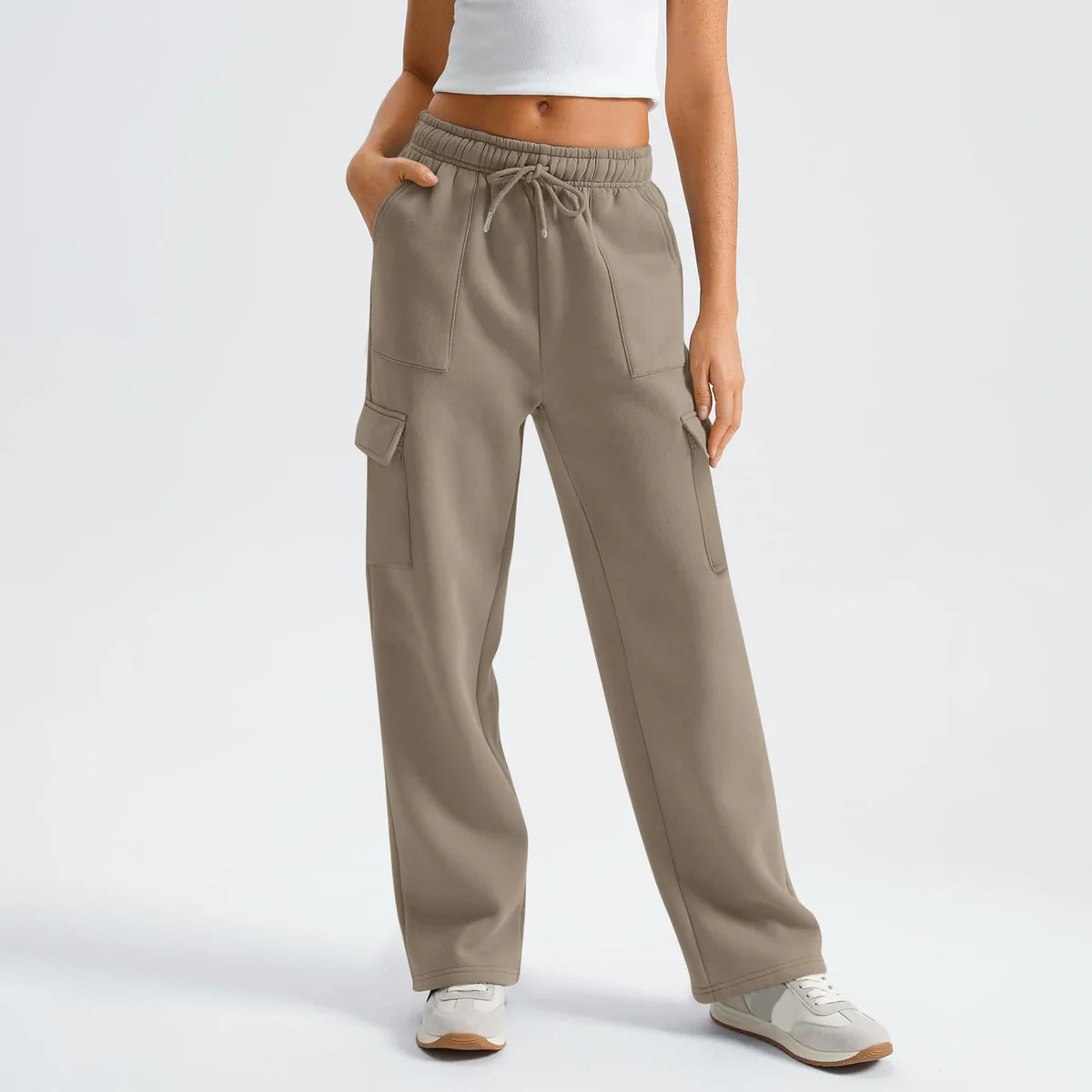 Khaki Cargo Pants – Drawstring Waist Wide Leg