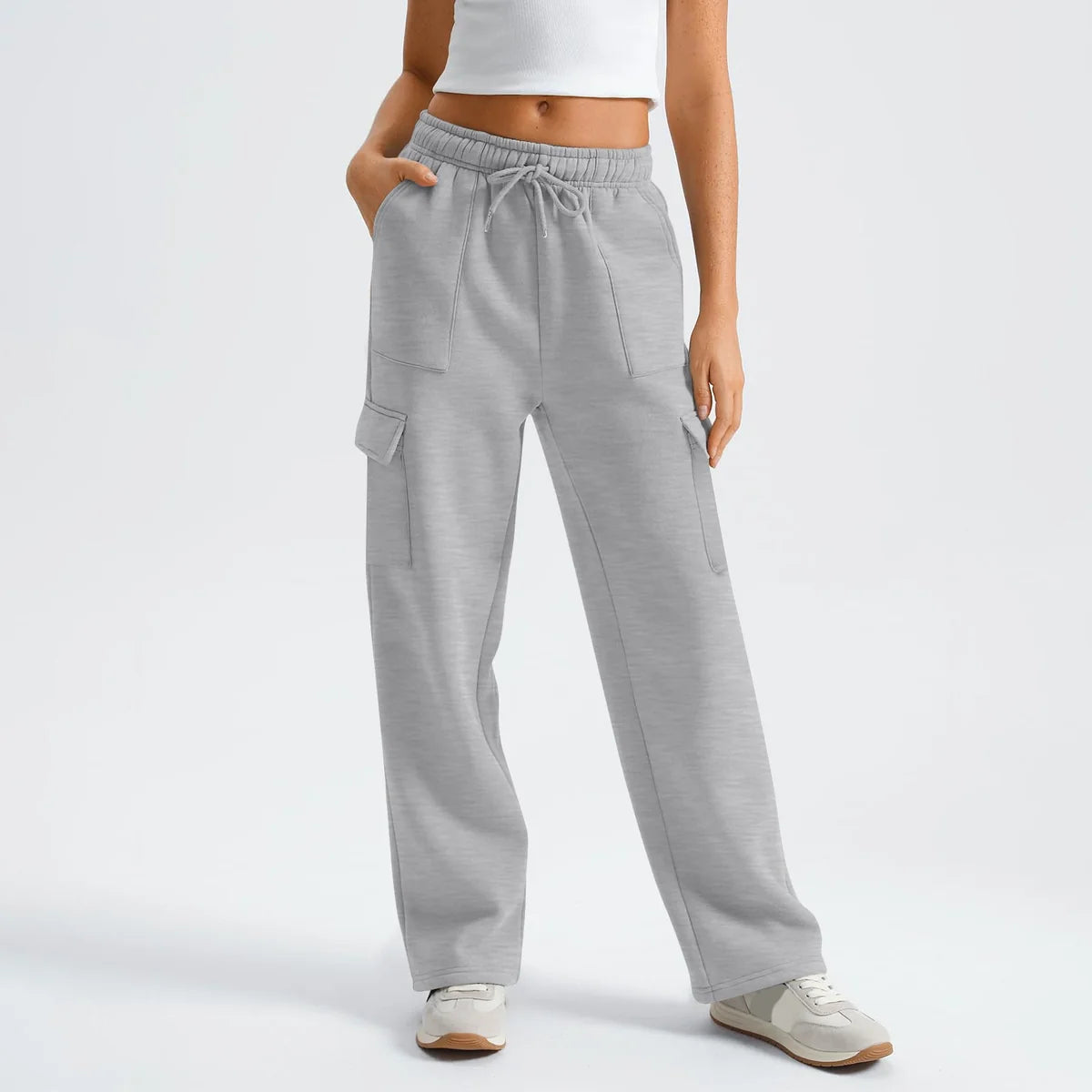 Khaki Cargo Pants – Drawstring Waist Wide Leg