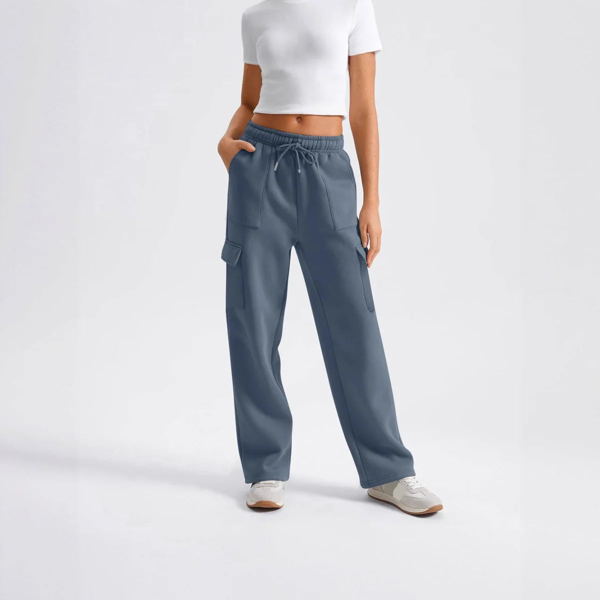 Khaki Cargo Pants – Drawstring Waist Wide Leg