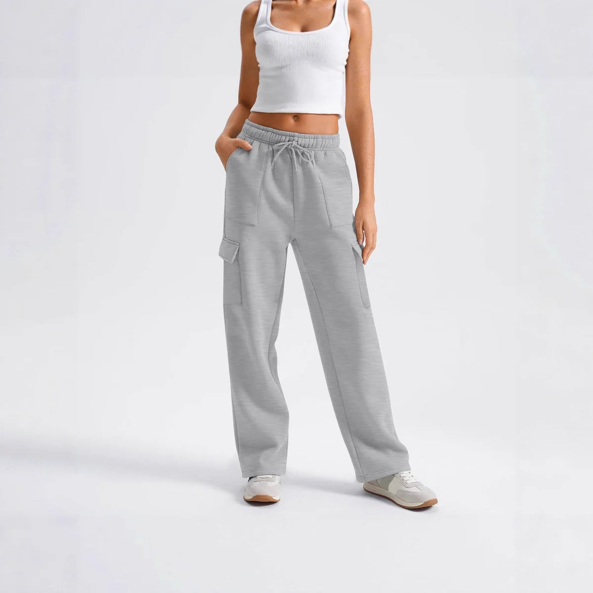 Khaki Cargo Pants – Drawstring Waist Wide Leg