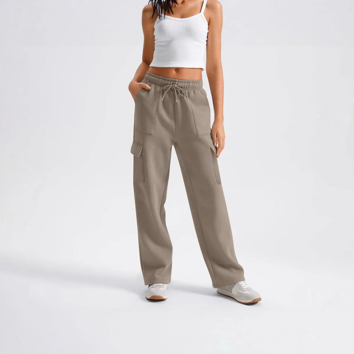 Khaki Cargo Pants – Drawstring Waist Wide Leg