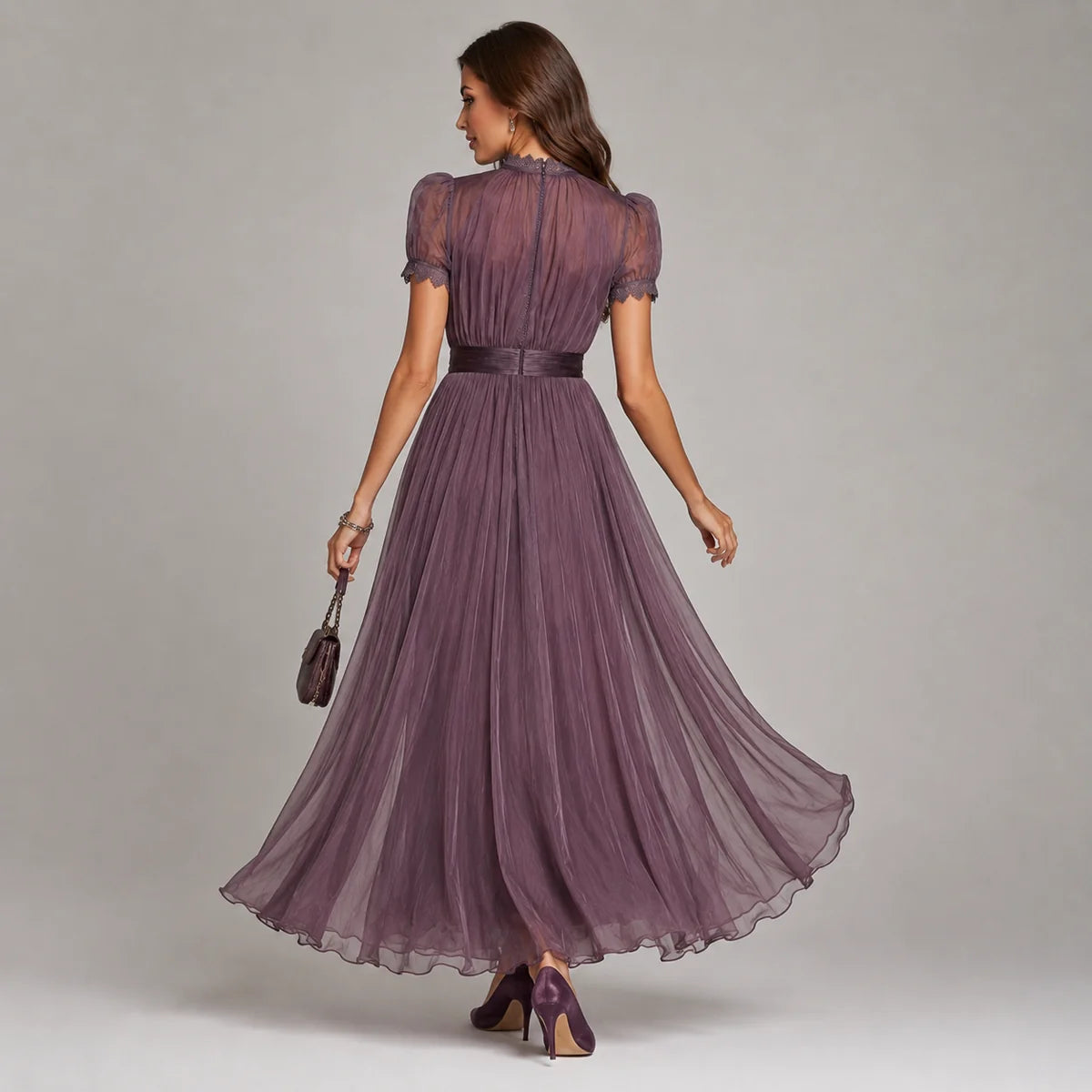 Lace Trim Chiffon Maxi Dress