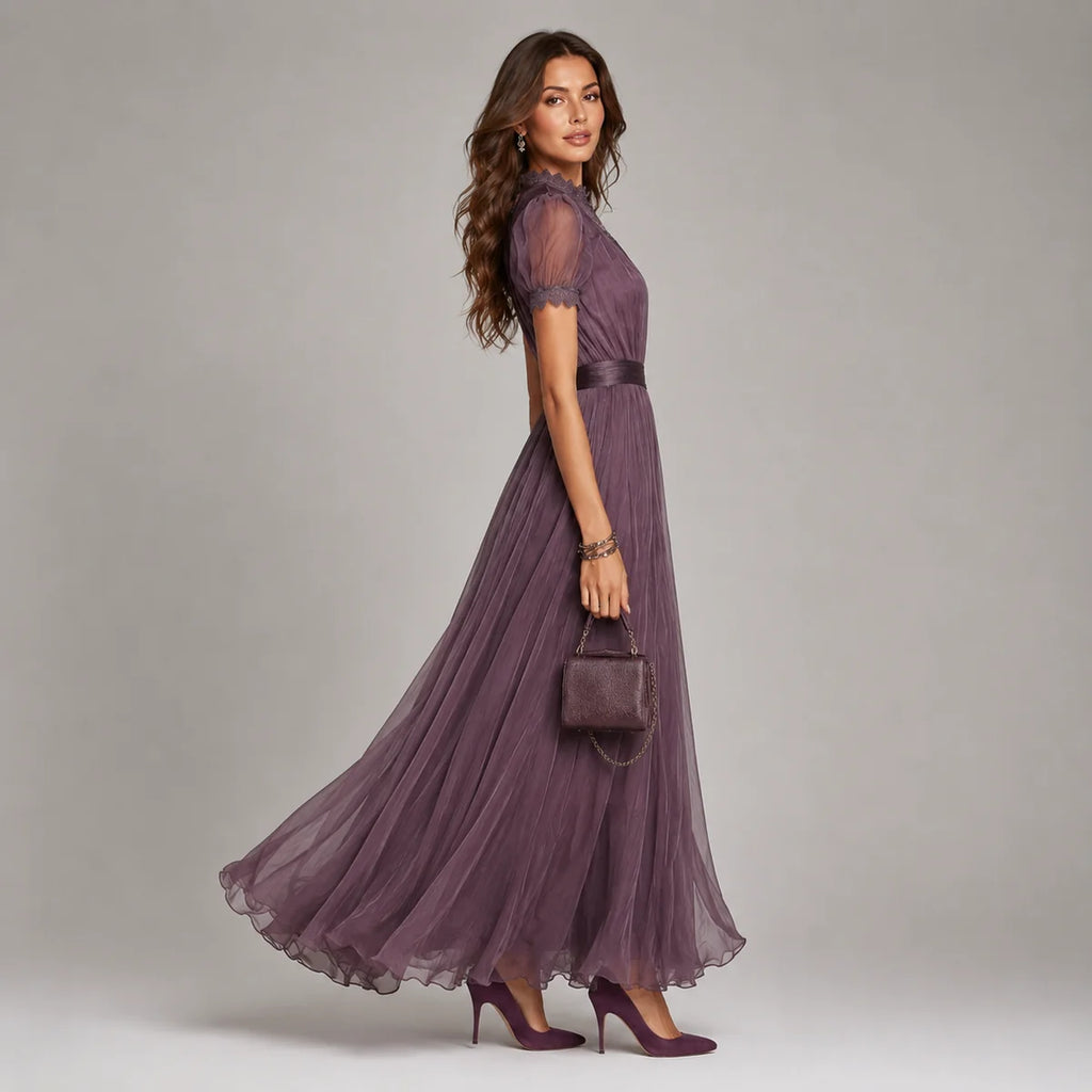 Lace Trim Chiffon Maxi Dress