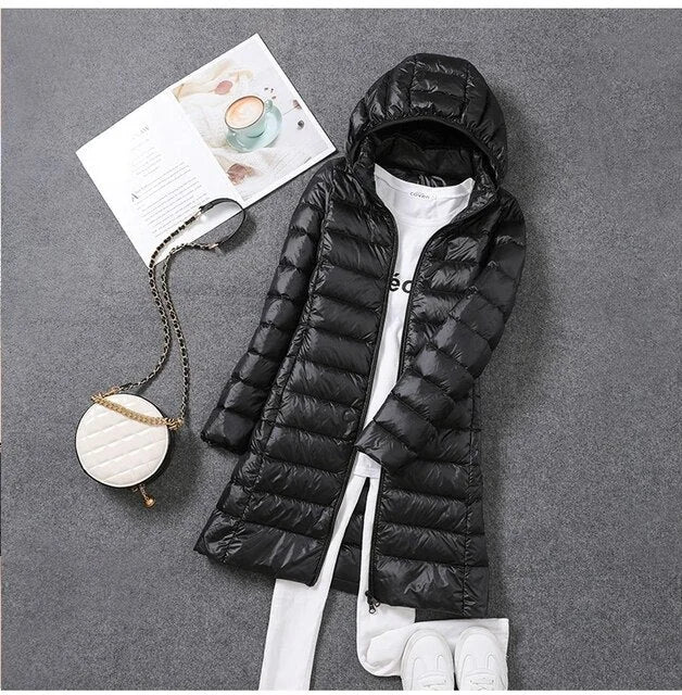 Long Puffer Jacket with Detachable Hood