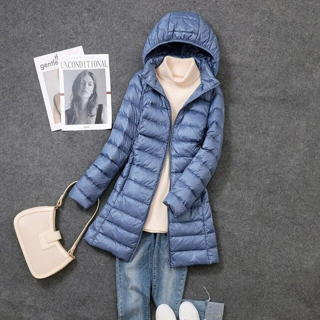 Long Puffer Jacket with Detachable Hood