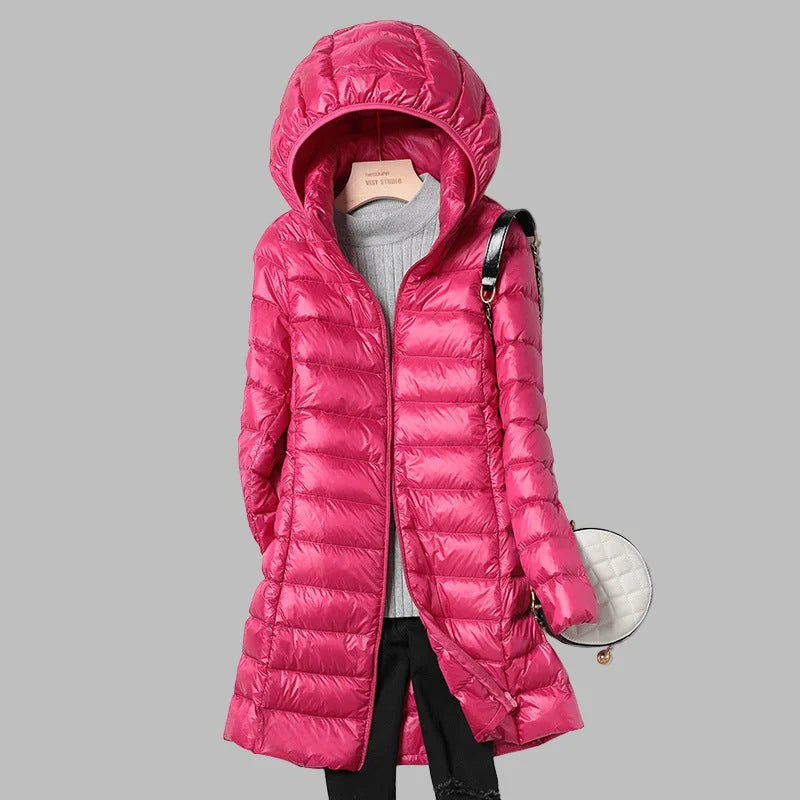 Long Puffer Jacket with Detachable Hood