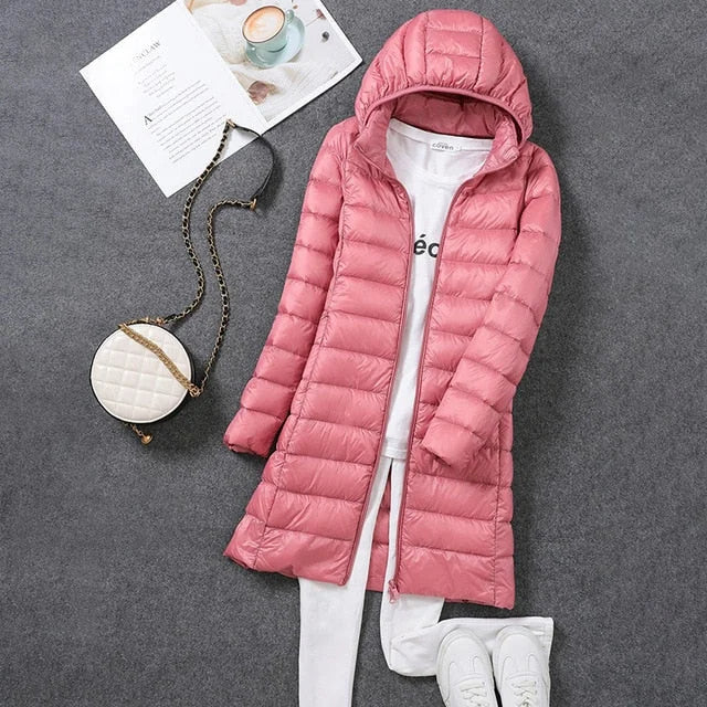 Long Puffer Jacket with Detachable Hood