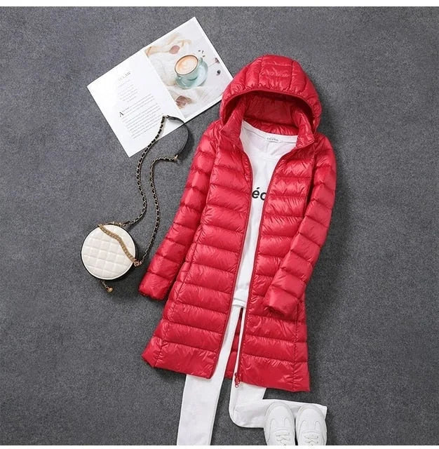 Long Puffer Jacket with Detachable Hood