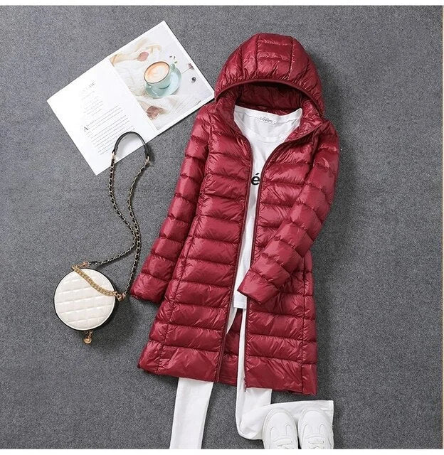 Long Puffer Jacket with Detachable Hood