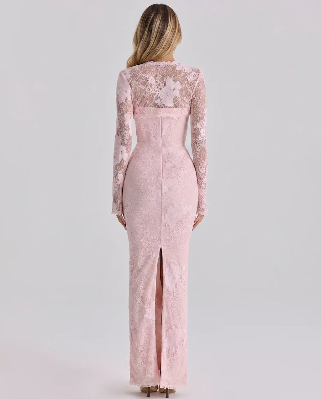 Long Sleeve Lace Maxi Dress with Sweetheart Bodice