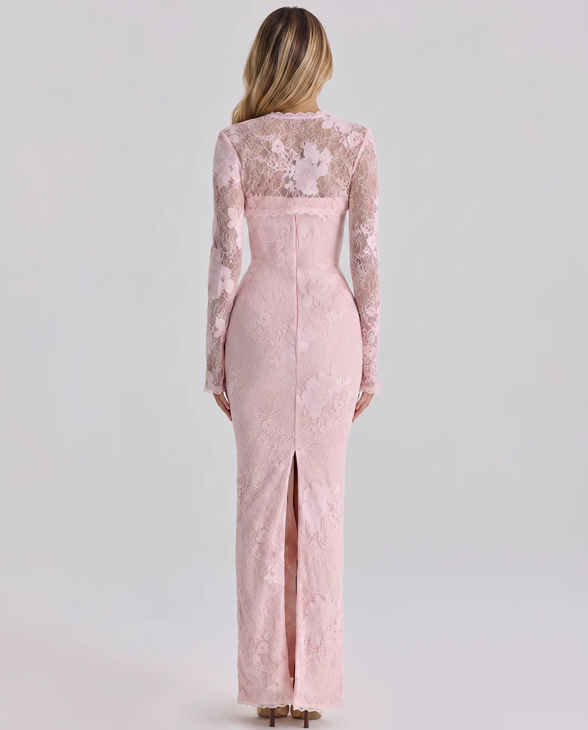 Long Sleeve Lace Maxi Dress with Sweetheart Bodice