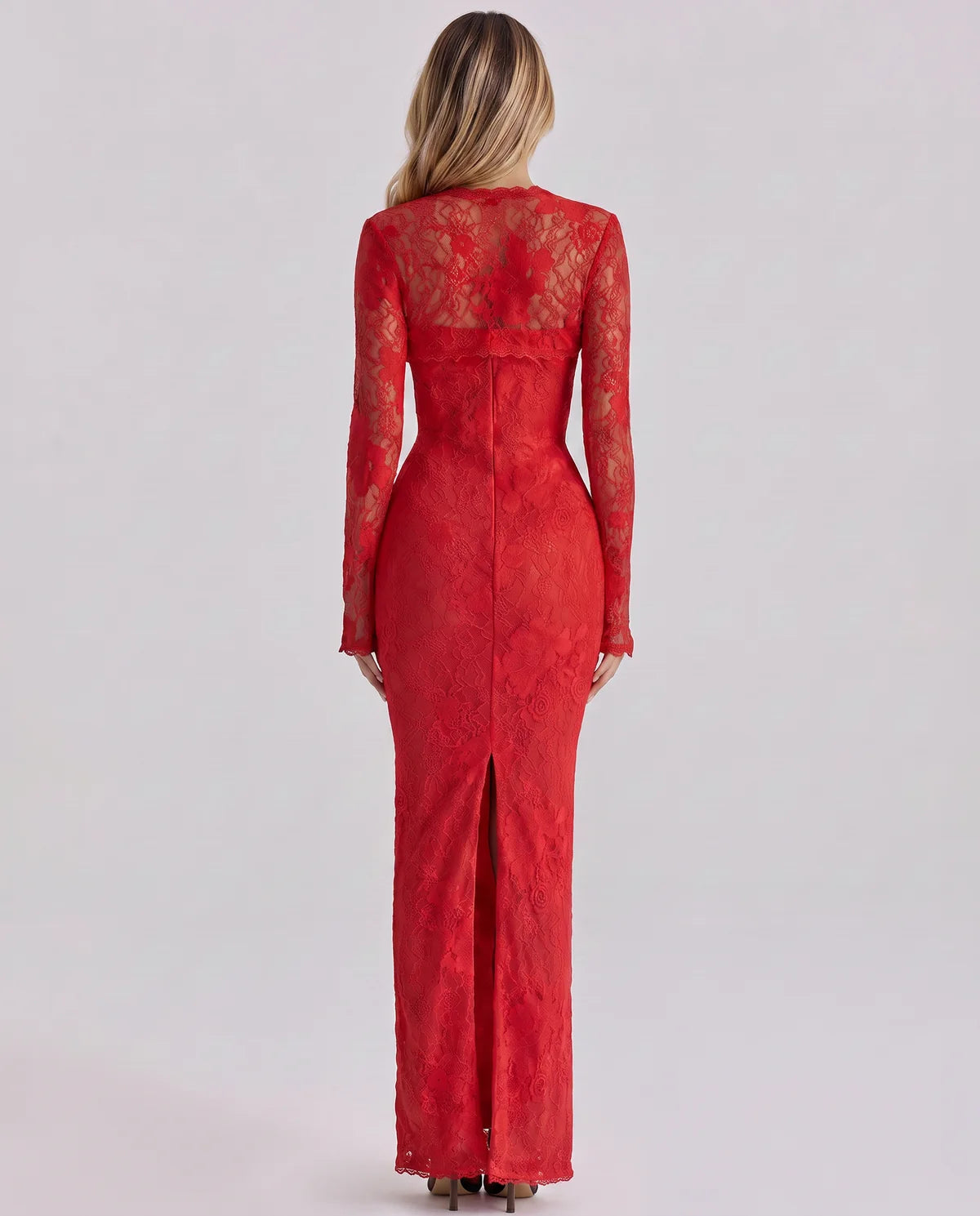 Long Sleeve Lace Maxi Dress with Sweetheart Bodice