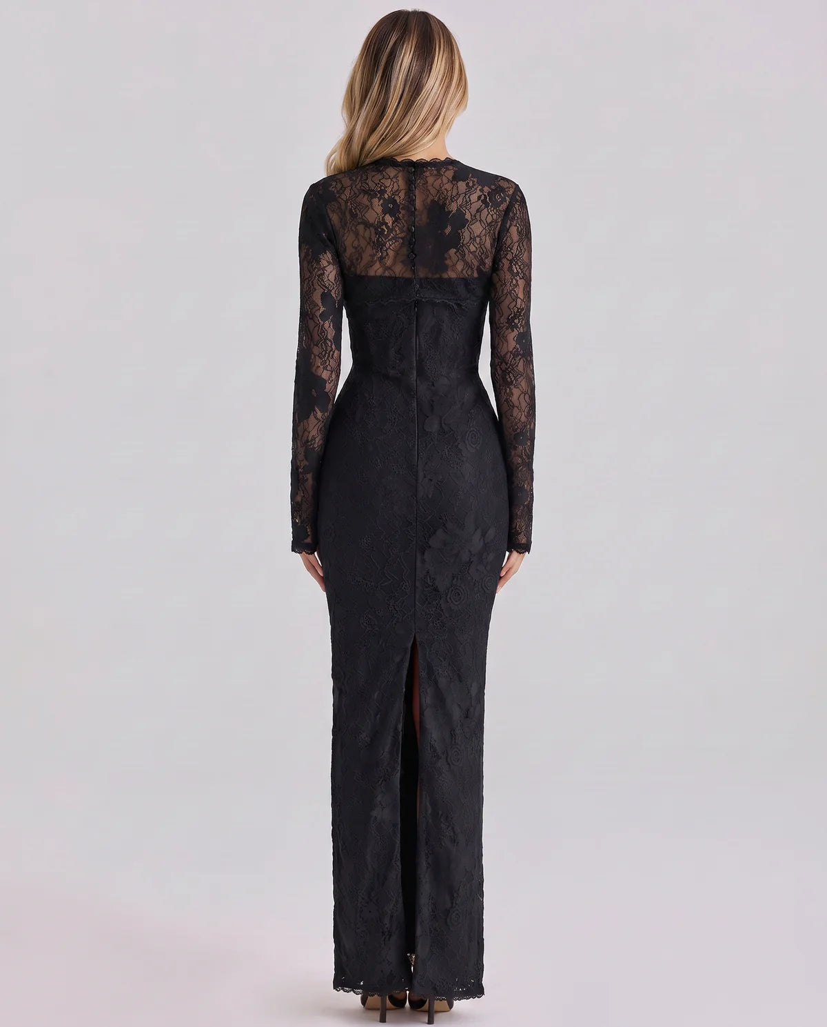 Long Sleeve Lace Maxi Dress with Sweetheart Bodice