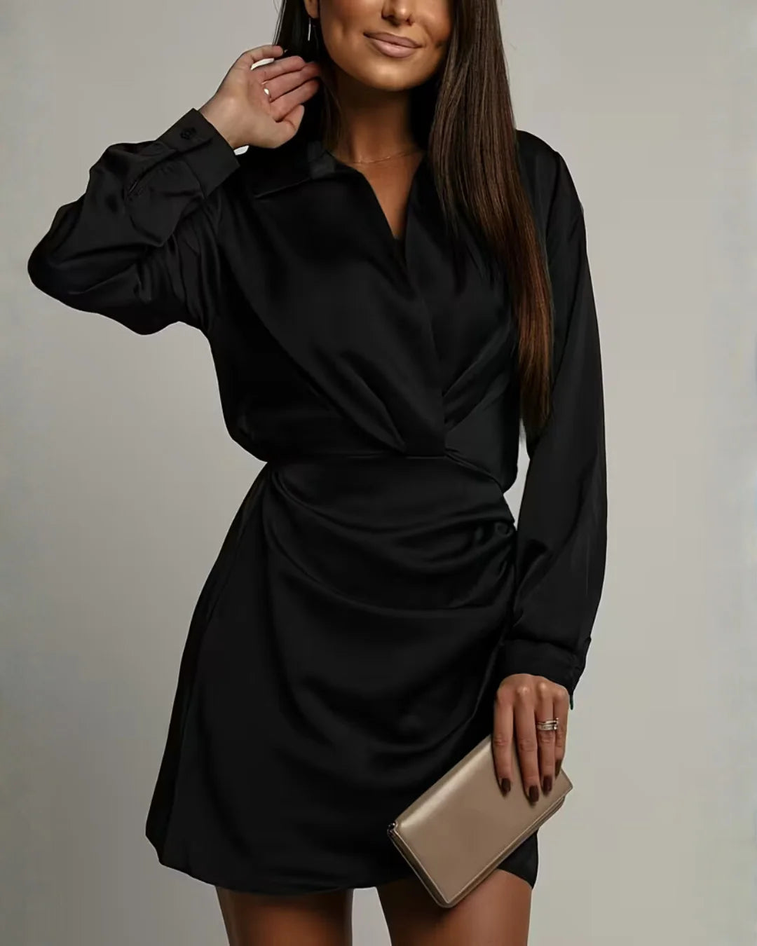 Long Sleeve Wrap Mini Dress with Collar