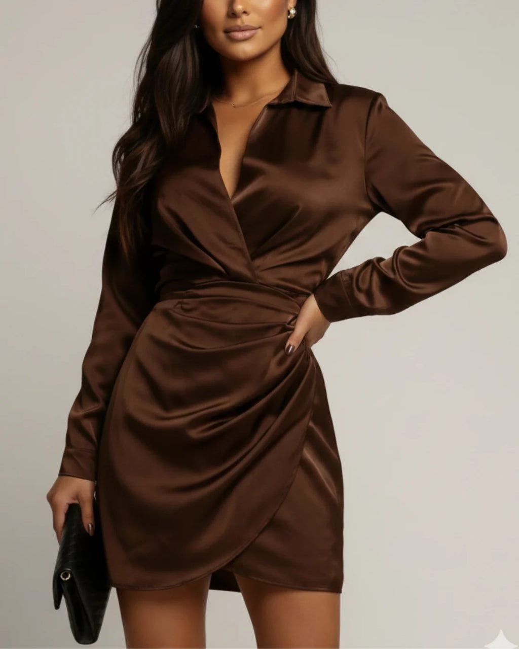 Long Sleeve Wrap Mini Dress with Collar