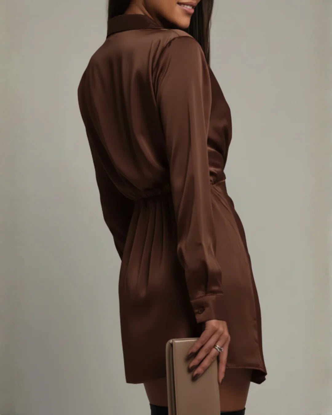 Long Sleeve Wrap Mini Dress with Collar